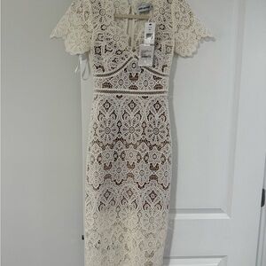 Self-Portrait Cream Floral Crochet Lace Midi Dress